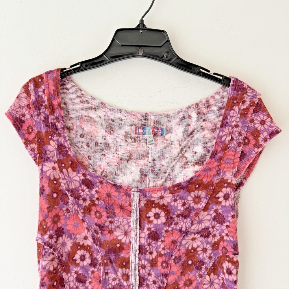 Urban Outfitters Mini Dress L Pink Purple Floral Psychedelic Cotton Fairy Grunge - Picture 3 of 8